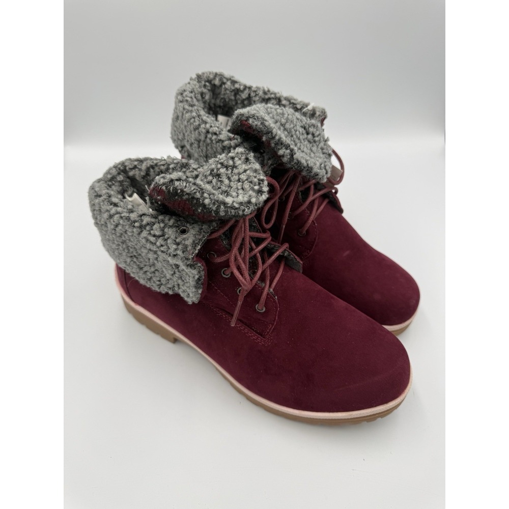 Muk Luks Faux Suede Lace Up Hiker Boots Memory Foam Burgundy Women Size 10 - Picture 2 of 8